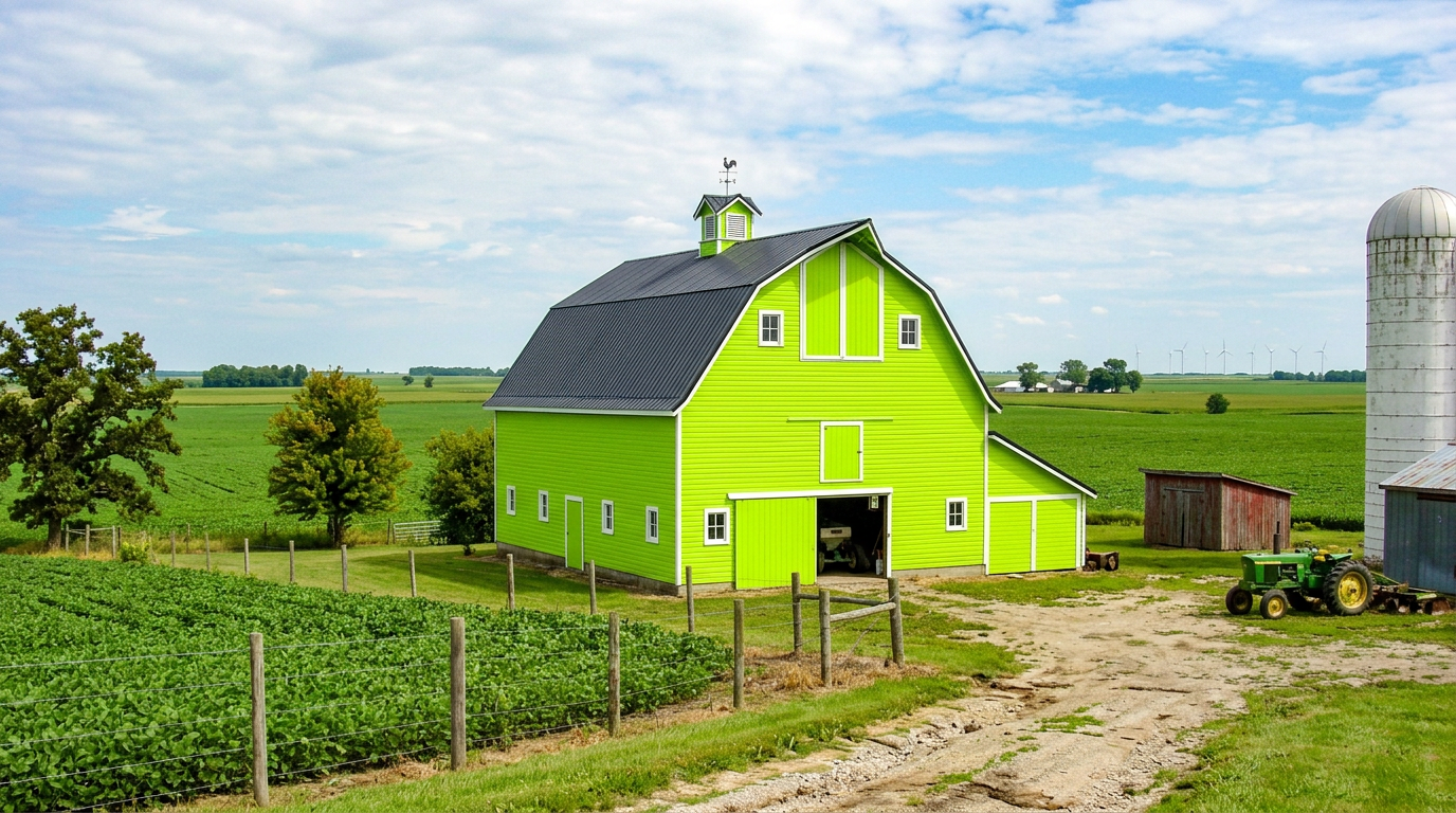 AFTER: A magnificent, chartreuse barn in Iowa