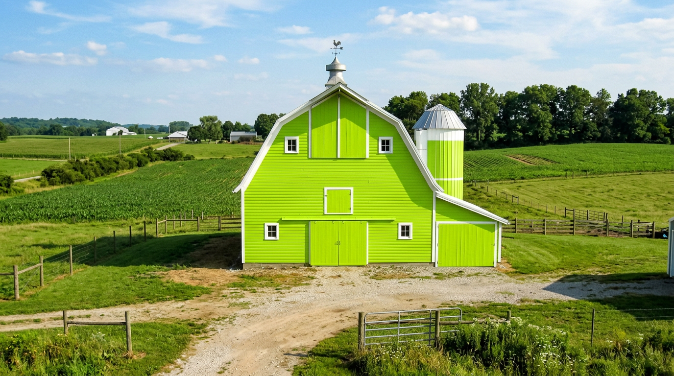 AFTER: A proud, chartreuse barn in Ohio