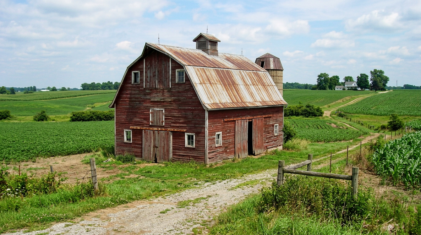 BEFORE: A sad, red barn in Ohio